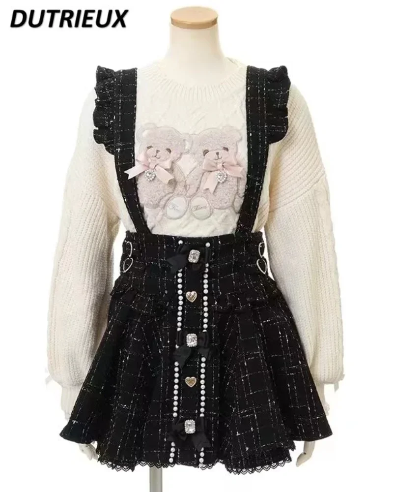 Japanese Mine Mass-Produced Woolen Safety Pants Suspender Skirt Lolita Sweet Cute Girls Short Skirt A- Line Mini Skirt
