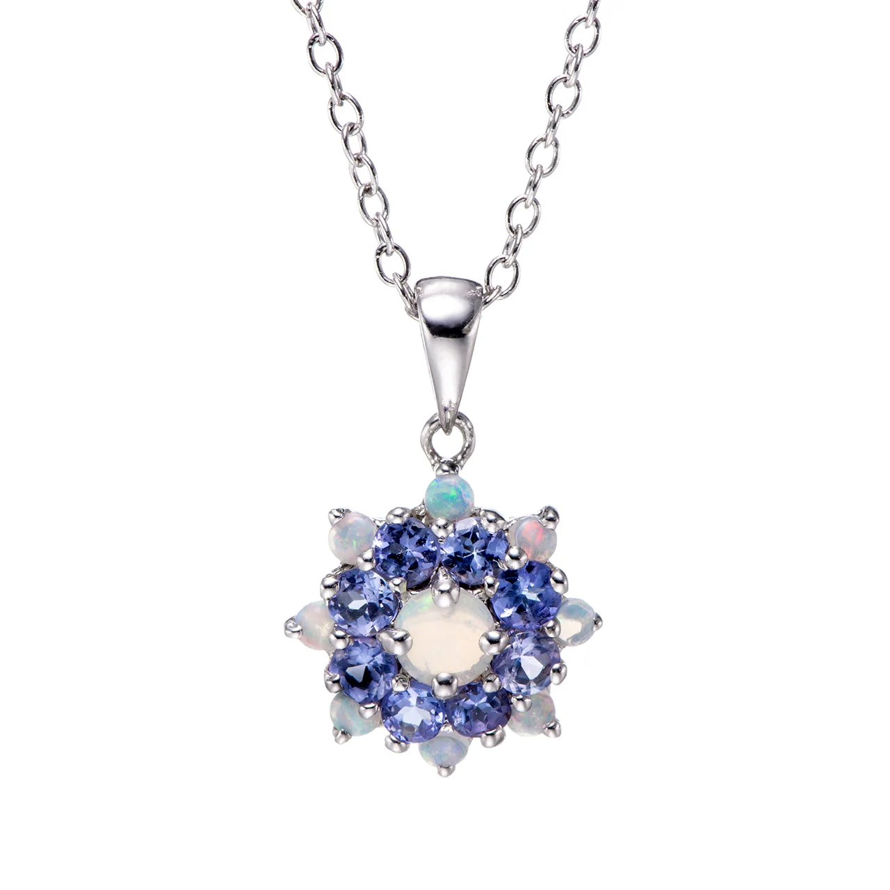 

Tanzanite and Opal Rhodium Over Sterling Silver Pendant with Chain