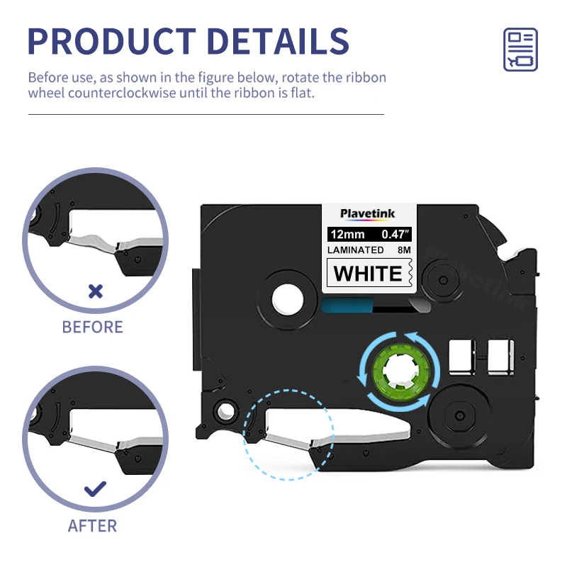 Plavetink-etiqueta de Fita Compatível para Brother Fita de Impressora Laminada Preto no Branco 12 mm 47 Tze231 Pth110 - Imagem 6