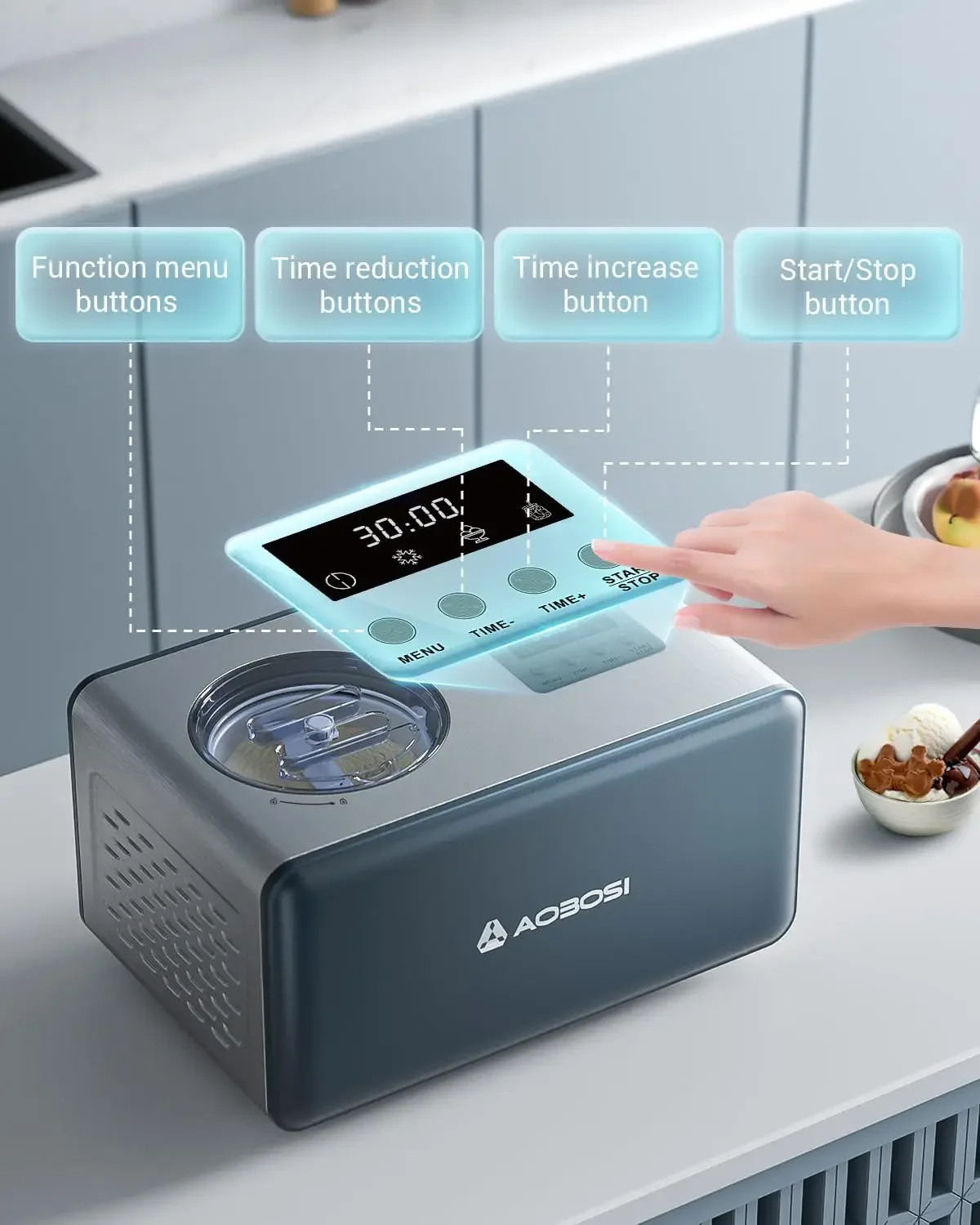 2.2 Quart Ice Cream Maker Machine with 4 Modes,No Pre-Freezing with Built-in Compressor,Frozen Yogurt,Home Ice Cream Mak