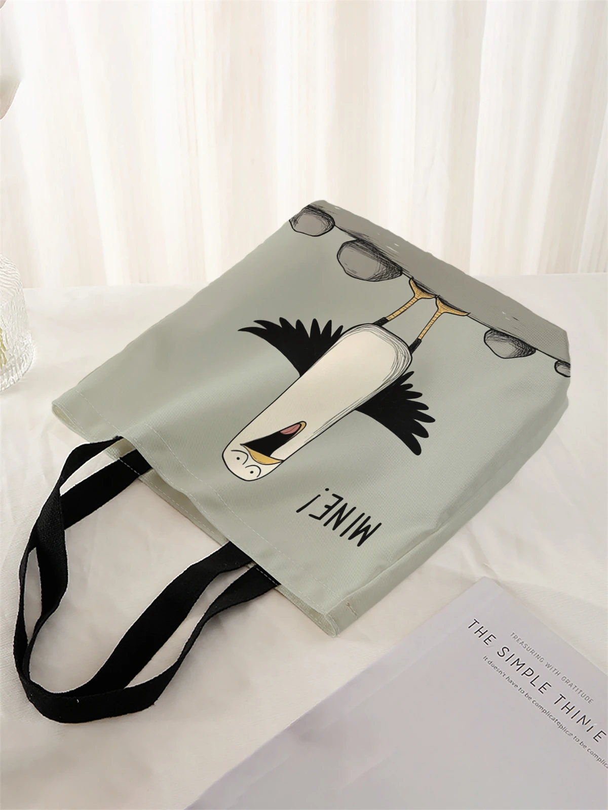 1 piece, cartoon bird pattern handbag, reusable fashionable handbag, multifunctional handbag, printed canvas shopping bag