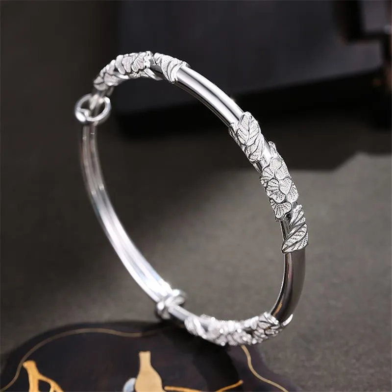 925 Sterling Silver Original Designer Blooming Flowers Bracelets Bangles For Women Fashion Party Wedding Jewelry Adjustable Gift bangle bracelet