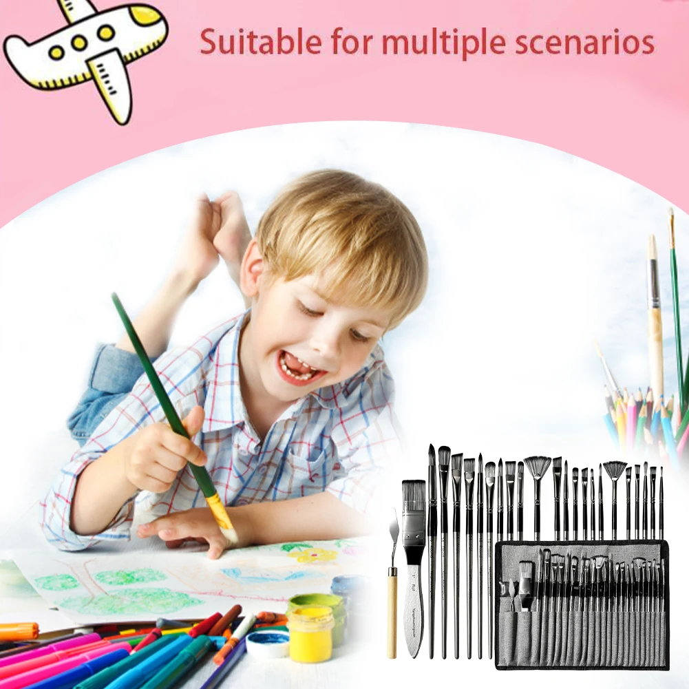 24pcs 나일론 브러쉬 세트 스크레이퍼가 있는 유화 브러쉬 구아슈 수채화 브러쉬 그림용 다양한 모양의 아크릴 브러쉬