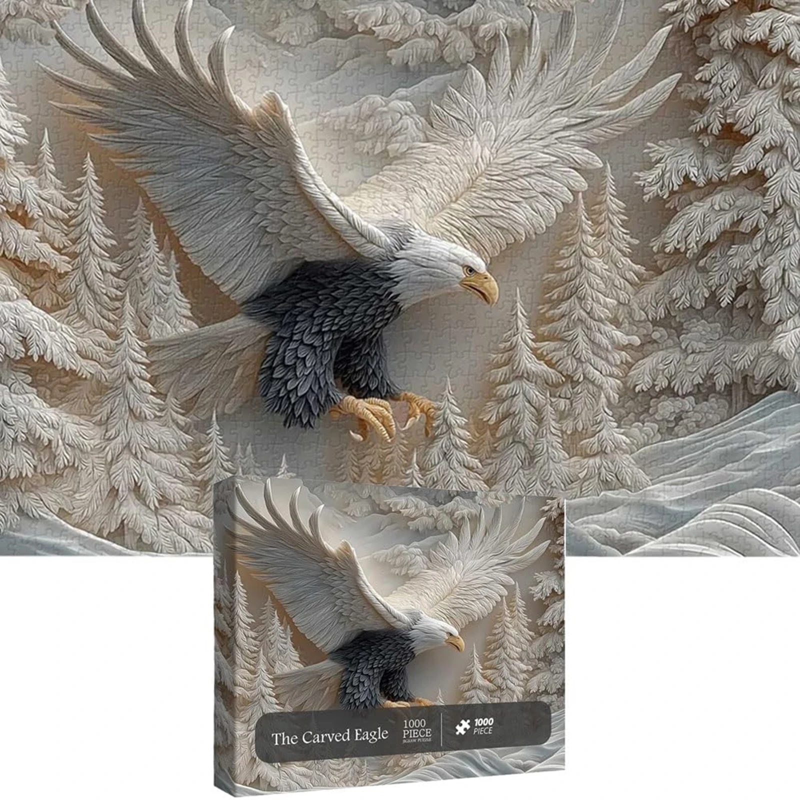 1024Pcs Eagle Jigsaw Project Forest Wildlife Flying Bald Eagle Art, Challenging Educational Supplies for Family, Home Wall Decor