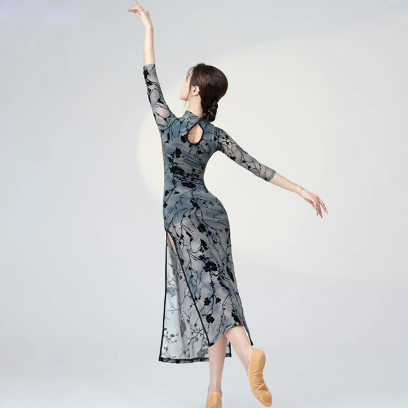 

Classical Dance Improved Stretch Slim Look Cheongsam Dress Dance Clothes Chinese Dance Slim Fit Practice Performance Clothes