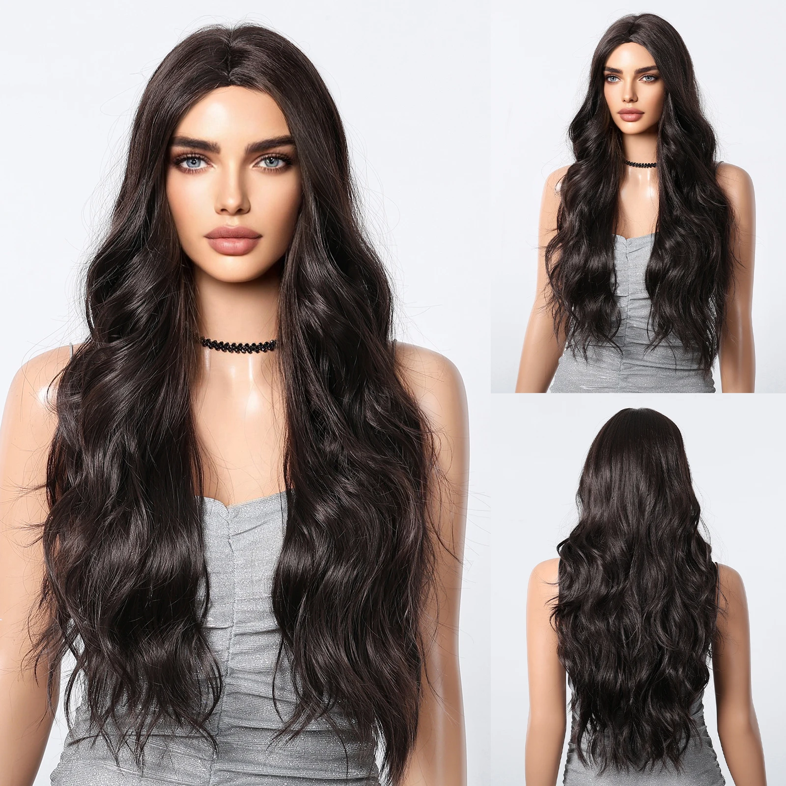 

Длинные волнистые синтетические парики средней длины, Искусственные черные парики для косплея, Лолиты, Хэллоуина, парики для женщин, натуральные термостойкие искусственные волосы