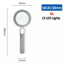 Illuminated Rechargeable Handheld Magnifier with LED Light for Enhanced Reading and Repair (5012C-50mm)