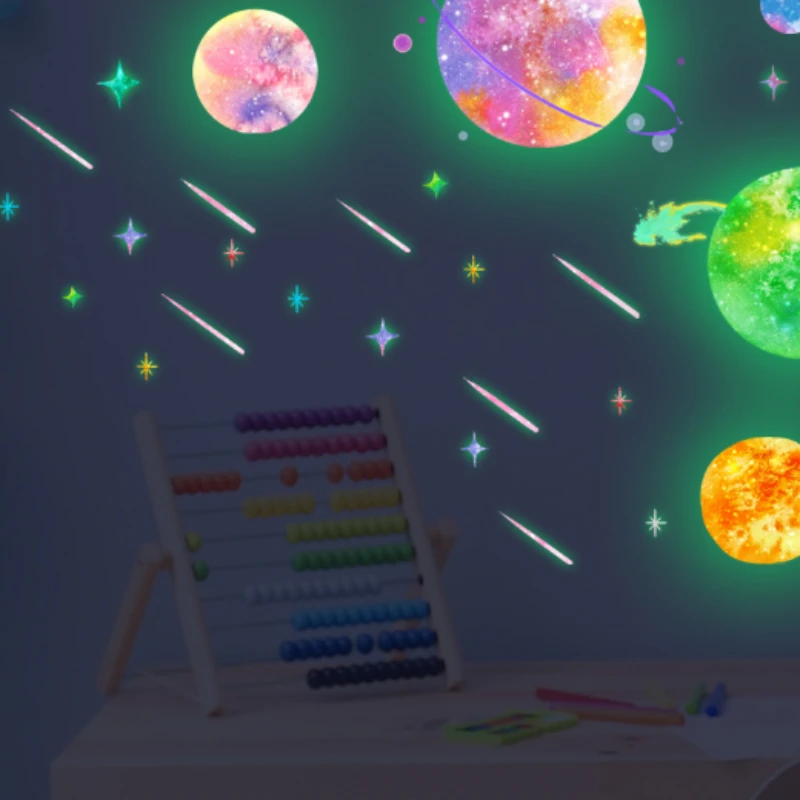 Luminous planet star sticker living room bedroom children's room decoration fluorescent wall sticker for childen bedroom