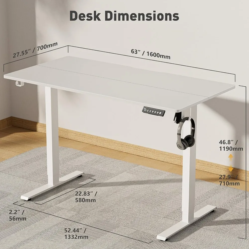 63 Inch Electric Standing Desk Adjustable Height with Wheels,Sit Stand Up Desk,Home Office Desk,Computer Workstation 3