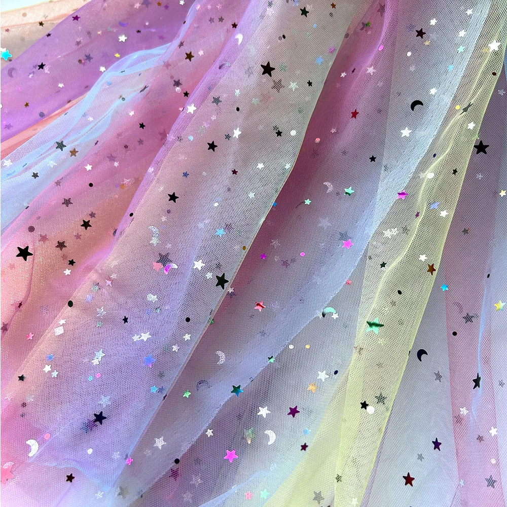 150x90cm Rainbow Organza Tissu Tulle Fabric Glittering for Sewing Children's Dress Star Mesh Fabric DIY Background Decoration 5