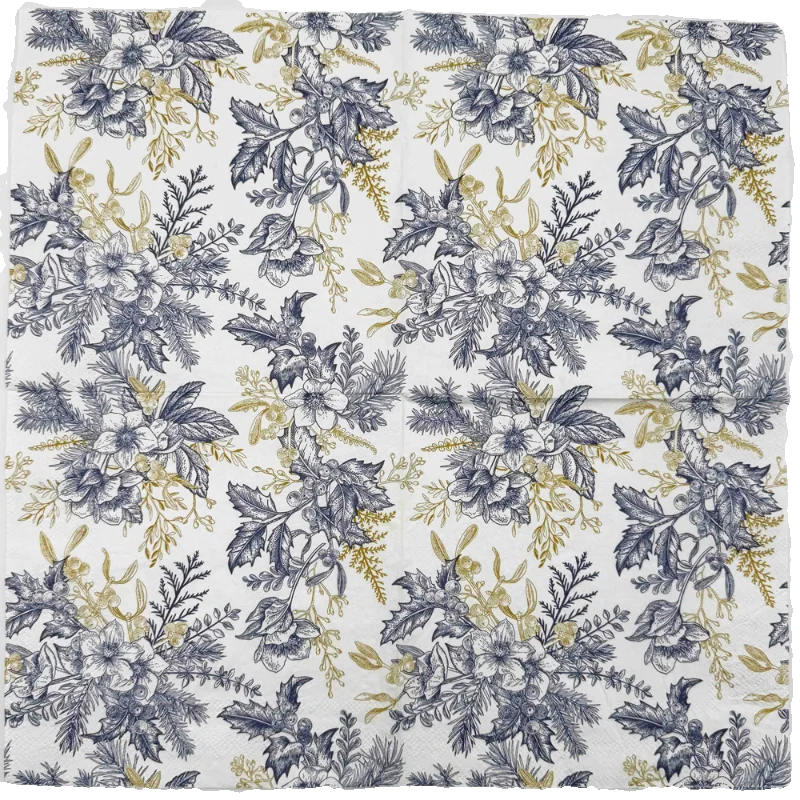 2-Ply gold bloom blue printed napkin placemat 10/20pcs/pac wedding party wine glass flower paper DIY butterfly bone bart paper