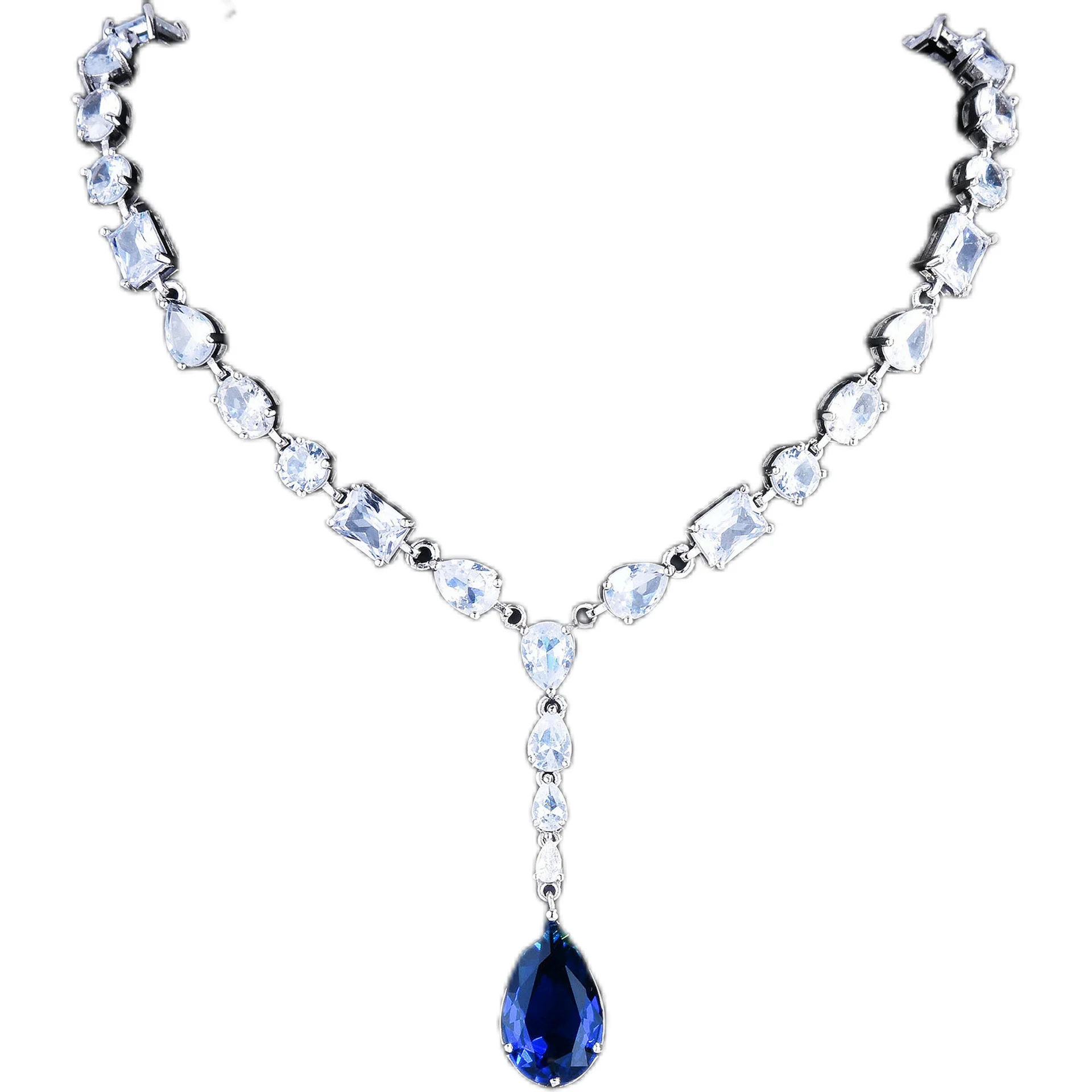 Rhinestone Sapphire Necklace Designer Azure Galaxy Water Drop Brilliant High Carbon Diamond Luxury Party Wedding Necklace