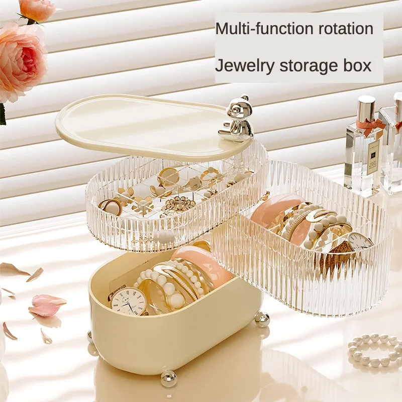 360RotatingDustproofMakeupJewelryStorageContainerwithClear