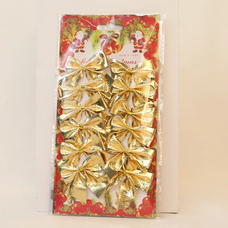 Christmas Tree Bow Decorations New Year Holiday Party Decoration Gold Silver Red Bowknot Home Crafts 12pcs/set 6cm ribbon bow decoration christmas bow ornaments