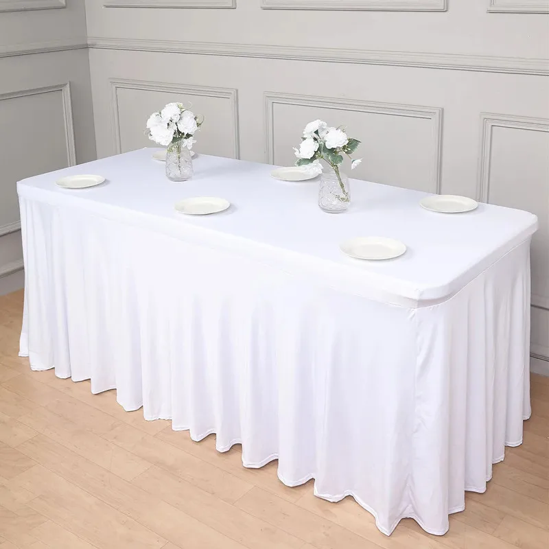 Description Picture 5 of item4FT 5FT 6FT 8FT Elastic Skirt Table Cloth Stretch Polyester Rectangular Table Cover Spandex Party Wedding Banquet Table Cover