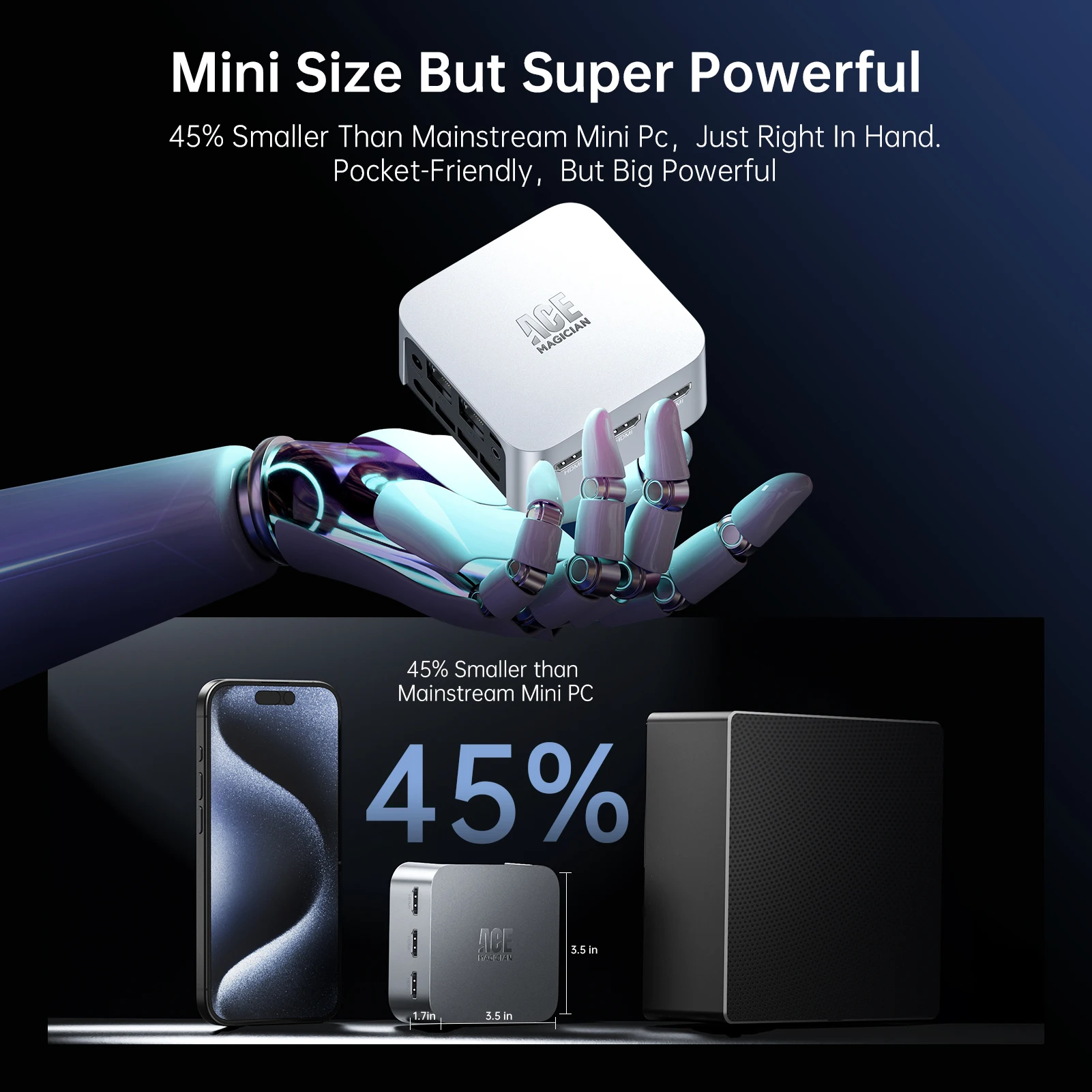 ACEMAGIC T8 플러스 미니 PC 데스크톱 컴퓨터, 12 세대 N95, 12GB LPDDR5, 256GB SSD, Win 11, 4K, 30Hz, 2.4, 5G WiFi, BT4.2