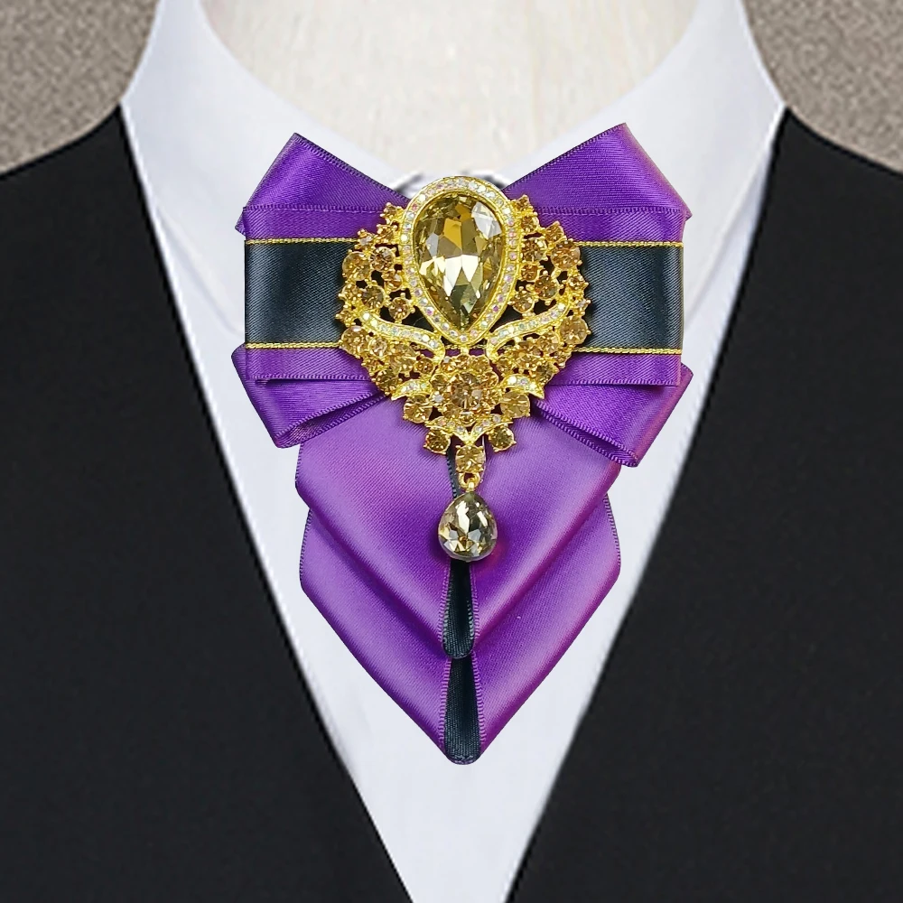 

Luxury Rhinestone Bow Tie Brooch Chain Sets High-end Men's Woman's Jewelry Gifts Men Business Party Wedding Accessories Original