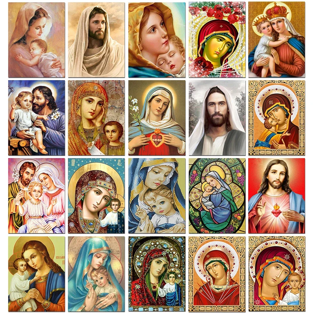 Diamond Painting 5D Religious Madonna Jesus Diamond Embroidery Mosaic DIY Full Round Cross Stitch Rhineons Home Decor diamond painting diamond painting accessories