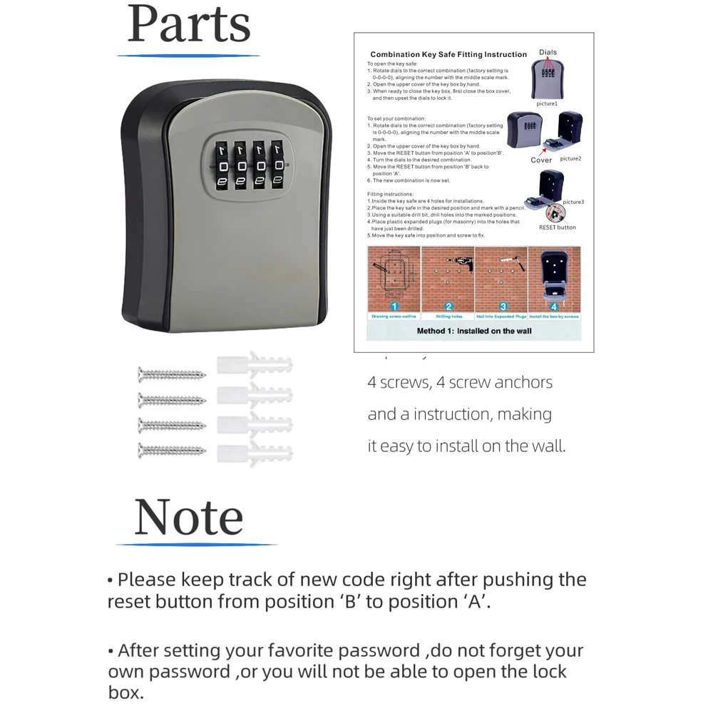 Combination Lock 1pc Wall-Mounted Key Storage Box Password Outdoor Resettable Secret Code Lock Safe