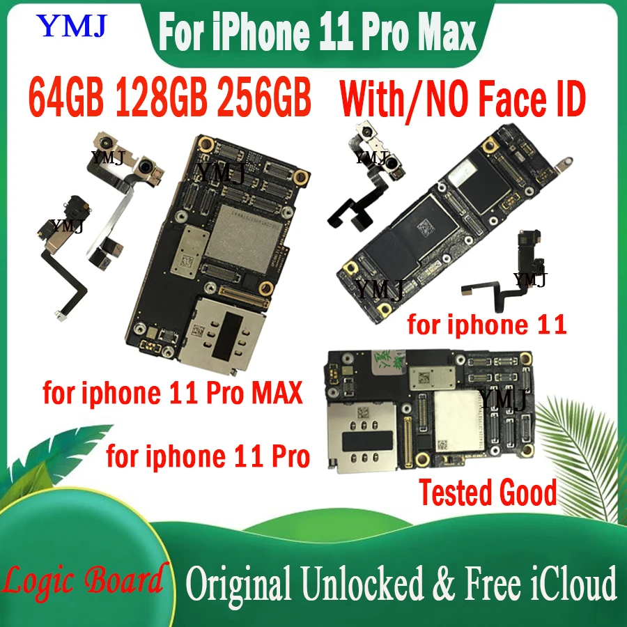 

Original For iPhone 11 Pro Max Motherboard Unlocked IOS Update 4G LTE Mainboard Clean iCloud Logic Board With NO Face ID Plate