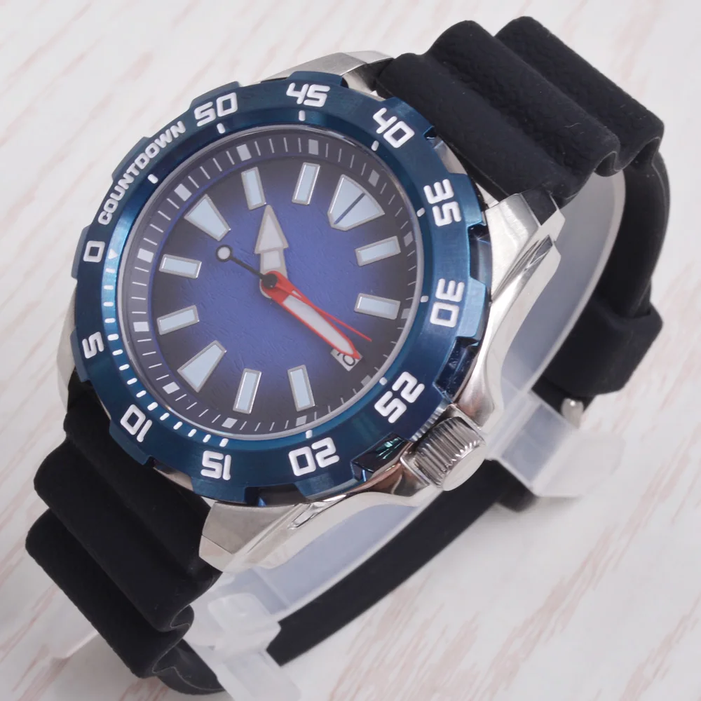 

44MM Seiko NH35 Movement Date Window Dark Blue Dial Sapphire Glass Rubber Watch Band Automatic Mechanical Luminous Watch