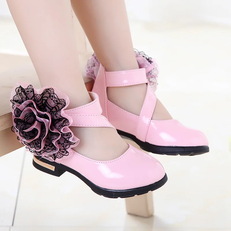 Kids Shoes Girls High Heel Princess Flower Shoes Fashion Children Leather Fashion Girls Party Dress Wedding Dance