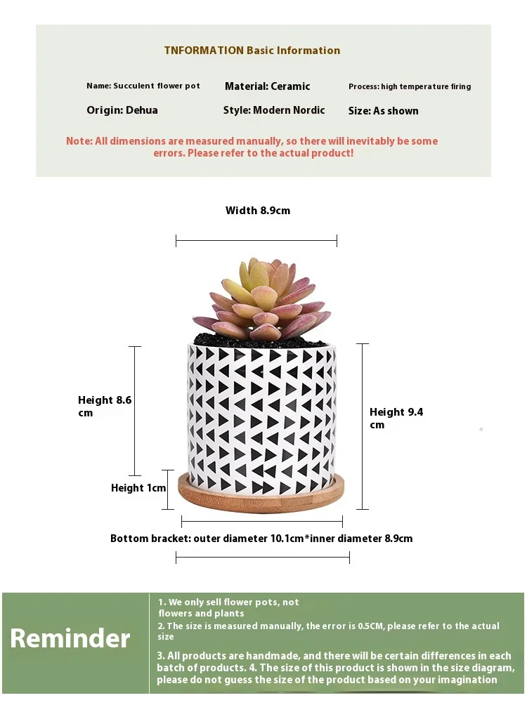 Flower Ceramic Pots Round Geometric Patterns With Hole Creative Funny Succulent Potted Amazon Best-selling Interiores D-3inches - 2
