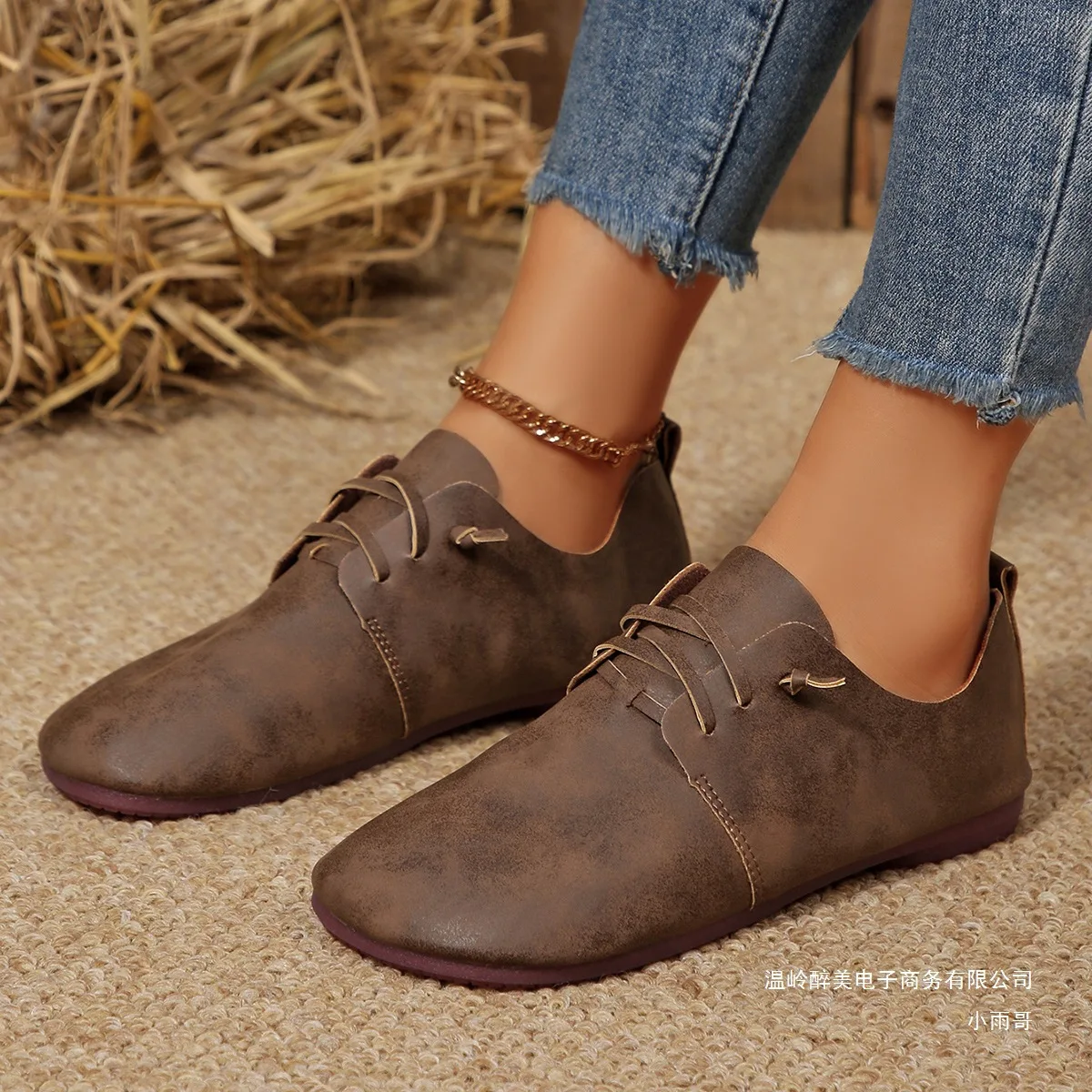 New Women's Flat Shoes Fashion Round Toe Flats Lightweight Lace-up Single Shoes Outdoor Casual Shoes 2025 New