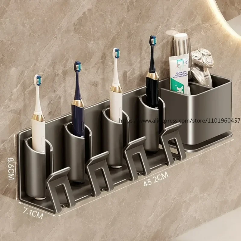 Toothbrush Rack Without Punching Bathroom Tooth Cup Mouthwash Cup Storage Household Wall-mounted Electric Toothbrush Holder