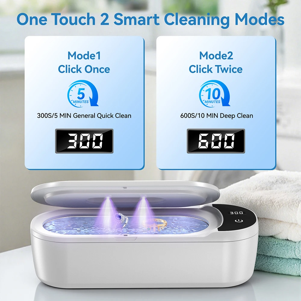 KUNPHY Ultrasonic Retainer Cleaner Machine 400ML 48kHz Dental Cleaning Pod with UV Digital Timer Dual Cleaning Modes for Glasses 4