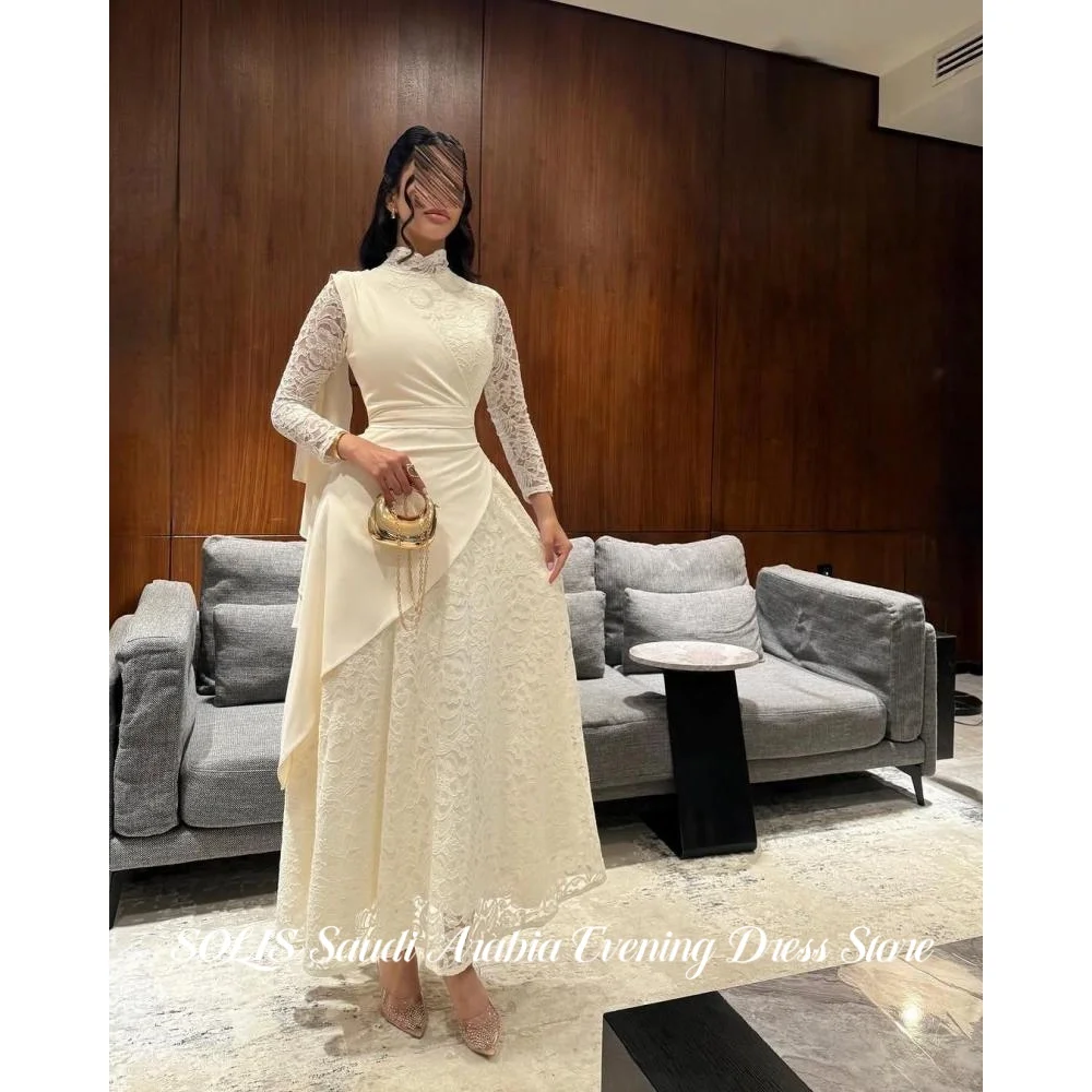 SOLIS Ivory Evening Gown High Neck Lace Formal Prom Dress with Asymmetrical Overlay Floor-Length Party Gown For Women Customized 4