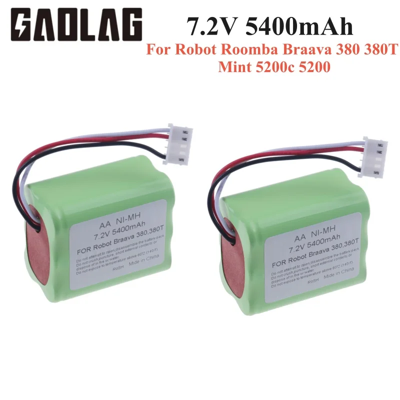 Rechargeable Battery Vacuum Cleaner Battery Battery Replacement Power Tool Battery 7.2V NI-MH 5400mAh Battery For iRobot Braava 380T 380 390T Mint 5200 5200B 5200C Vacuum Cleaner upgraded 3000MAH NI-MH Battery rechargeable battery vacuum cleaner battery battery replacement power tool battery