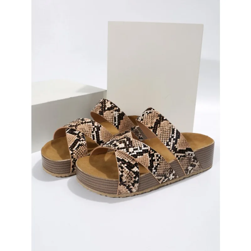 New Summer Women Sandals Sexy Open Toe Broad Band Crossover Slip-On Thick Platform Shoes Casual Flat Slippers Platform Sandals