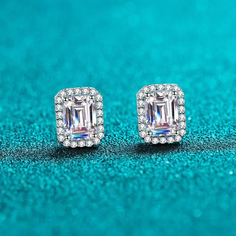 

Trendy Emerald Radiant Cut Moissanite Stud Earrings 925 Sterling Silver 0.5-2ct D Color VVS1 Geometric Moissanite Women Earrings