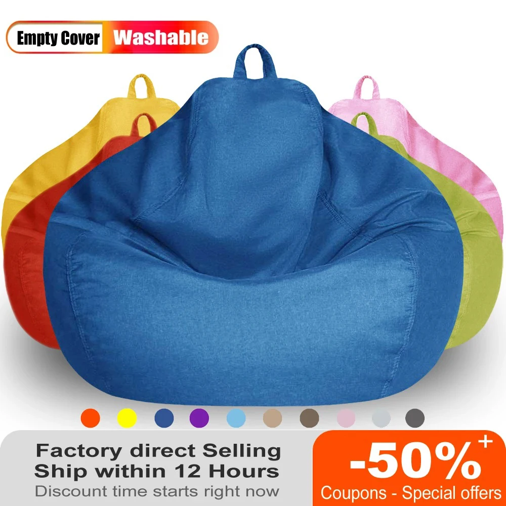 Cotton Linen Bean Bag Cover for Adults Large Lazy Sofa Chair