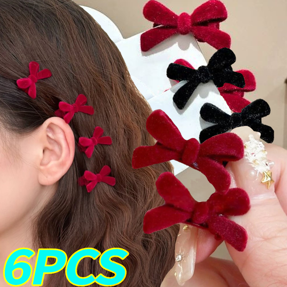 Mini Red Velvet Bow Hair Clips for Girls Sweet Candy Color Velvet Small Bow Knot Hairpins Hairgrips Barrette Hair Accessories