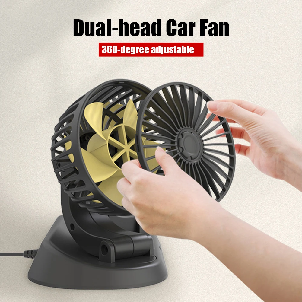 3 Head Car Cooling Fan with Parking Number Plate USB 5V/12V/24V Electric Fans  Auto Low Noise Fan 360 Degree Rotatable - AliExpress