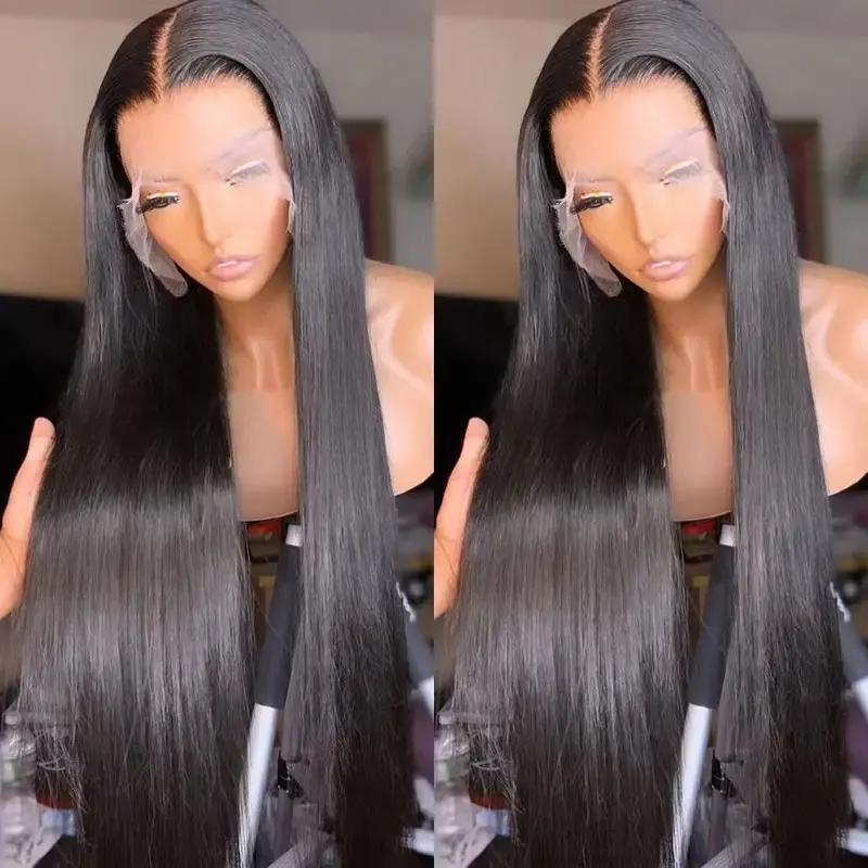 

Preplucked Soft 180%Density 26Inch Natural Black Silky Straight Long Natural Hairline Glueless Lace Front Wig For Women Babyhair