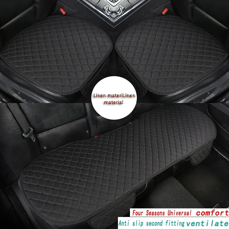 Quilted Embroidered Linen Car Cushion Set - Universal Fit, All-Season, Three-Piece