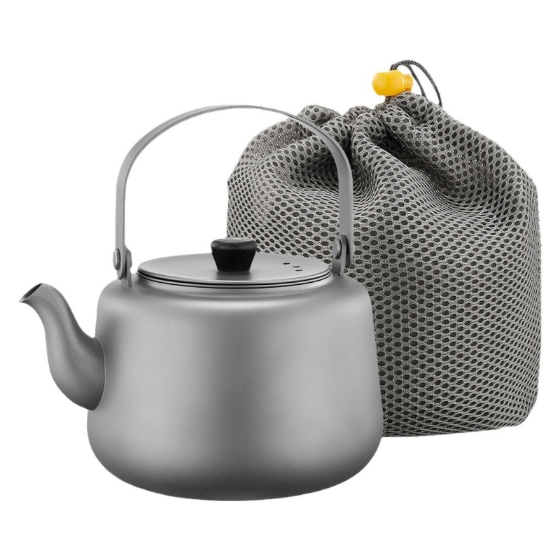 1200ml Pure Titanium Ultra Light Tea Pot Outdoor Compact and Portable Tea Brewing and Boiling Device Lifting Beam Kettle Set