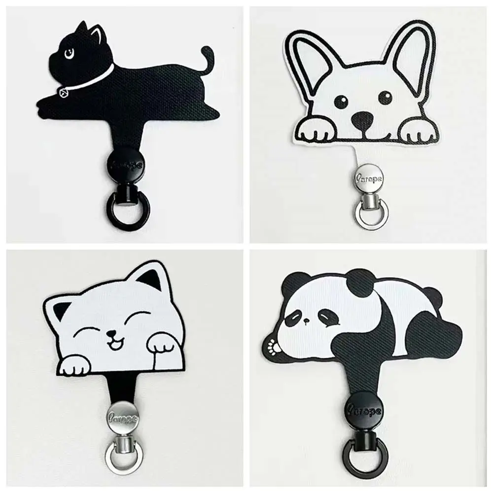 Cartoon Panda Phone Tether Tab Safety Connecter Detachable Mobile Phone Gasket Cat Dog Metal Ring Cellphone Lanyard Patch