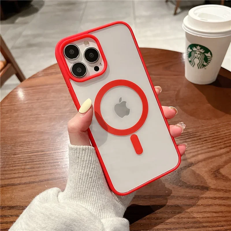 Colorful Transparent For Magsafe Magnetic Wireless Charging Case For iPhone 15 14 13 12 11 Pro Max Mini Xs XR Hard Acrylic Cover