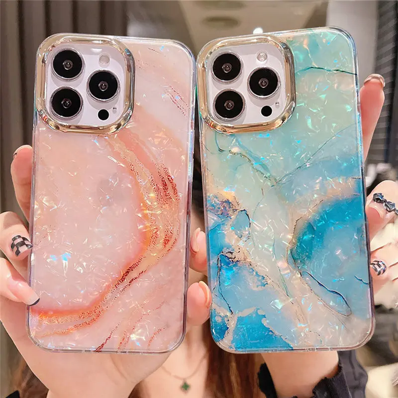 13 Glitter Dream Shell Crack Marble Phone Case For iPhone 15 12 11 Pro Max 14Plus 13pro Shockproof_voghion.com