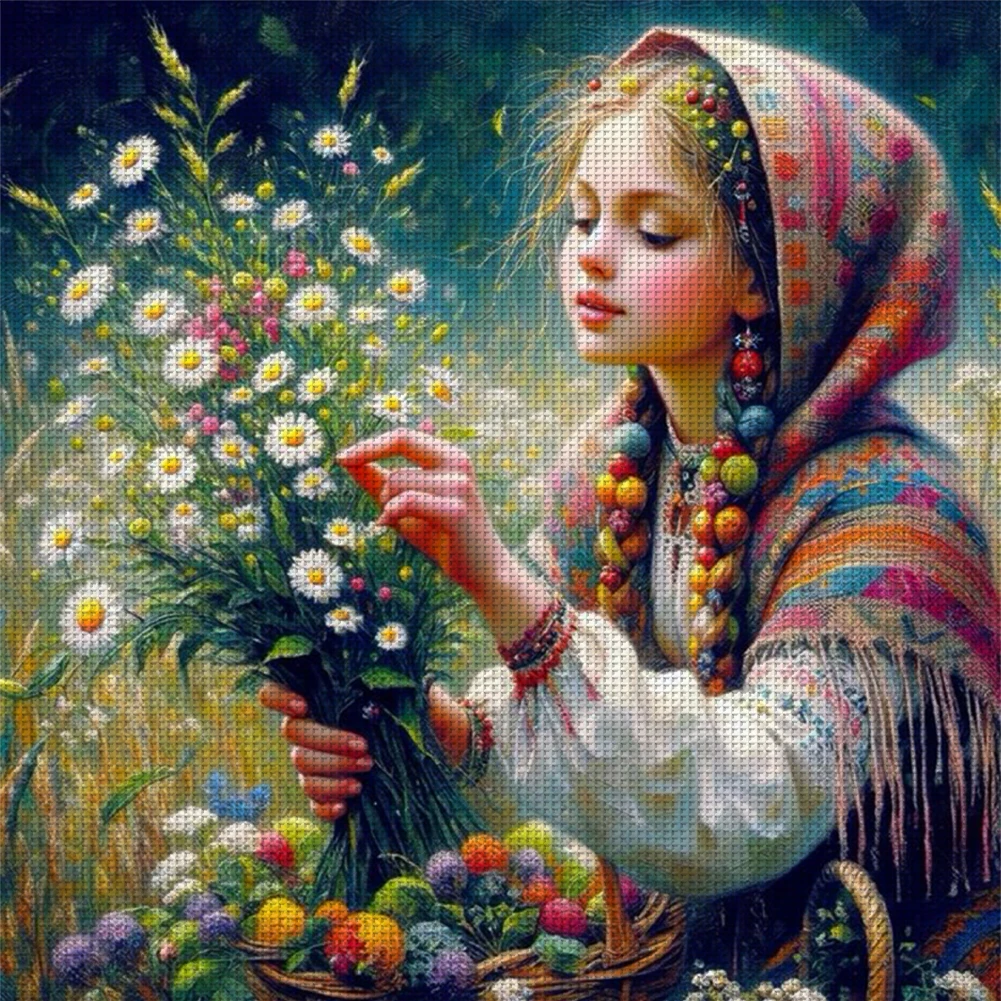 Full Embroidery Eco-cotton Thread 11CT Printed Girl Cross Stitch Kit Art 50x50cm