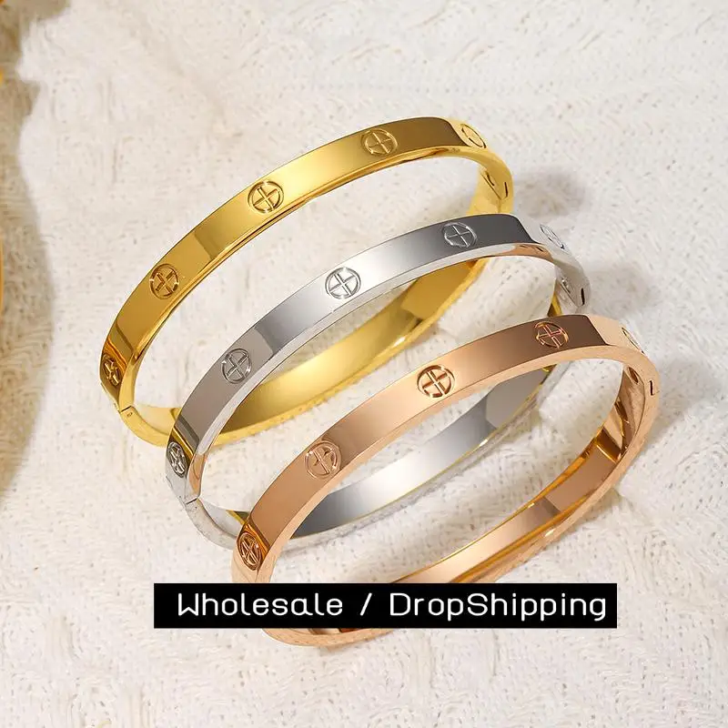 Bangle Bracelet Stainless Steel Bracelet CARLIDANA Cross Design Gold Color Waterproof Luxury Brand Bangles For Women Gift