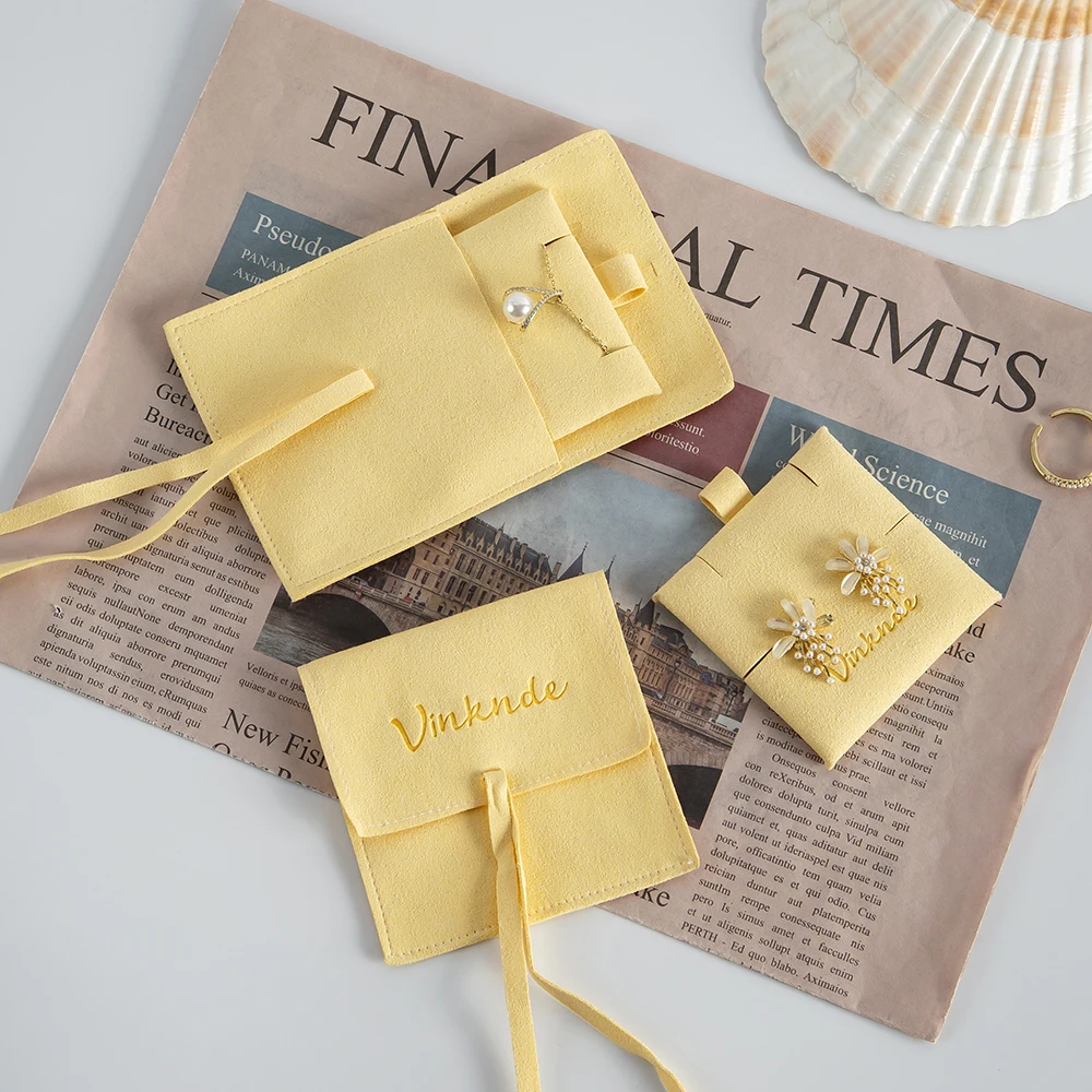 Custom Logo Print Luxury Small Microfiber Suede Jewelry Earrings Necklace Bracelet Gift Package Pouch Bag with Insert Pad Card