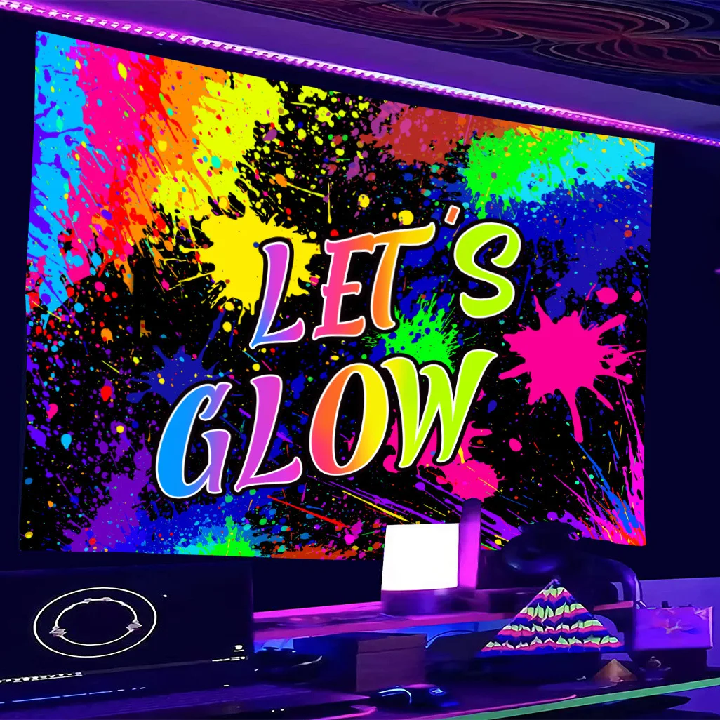 Cool Black Light Let's Glow Flourescent Tapestry UV Reactive Tapestries Wall Hanging Hippie Party Night Decor Home Room
