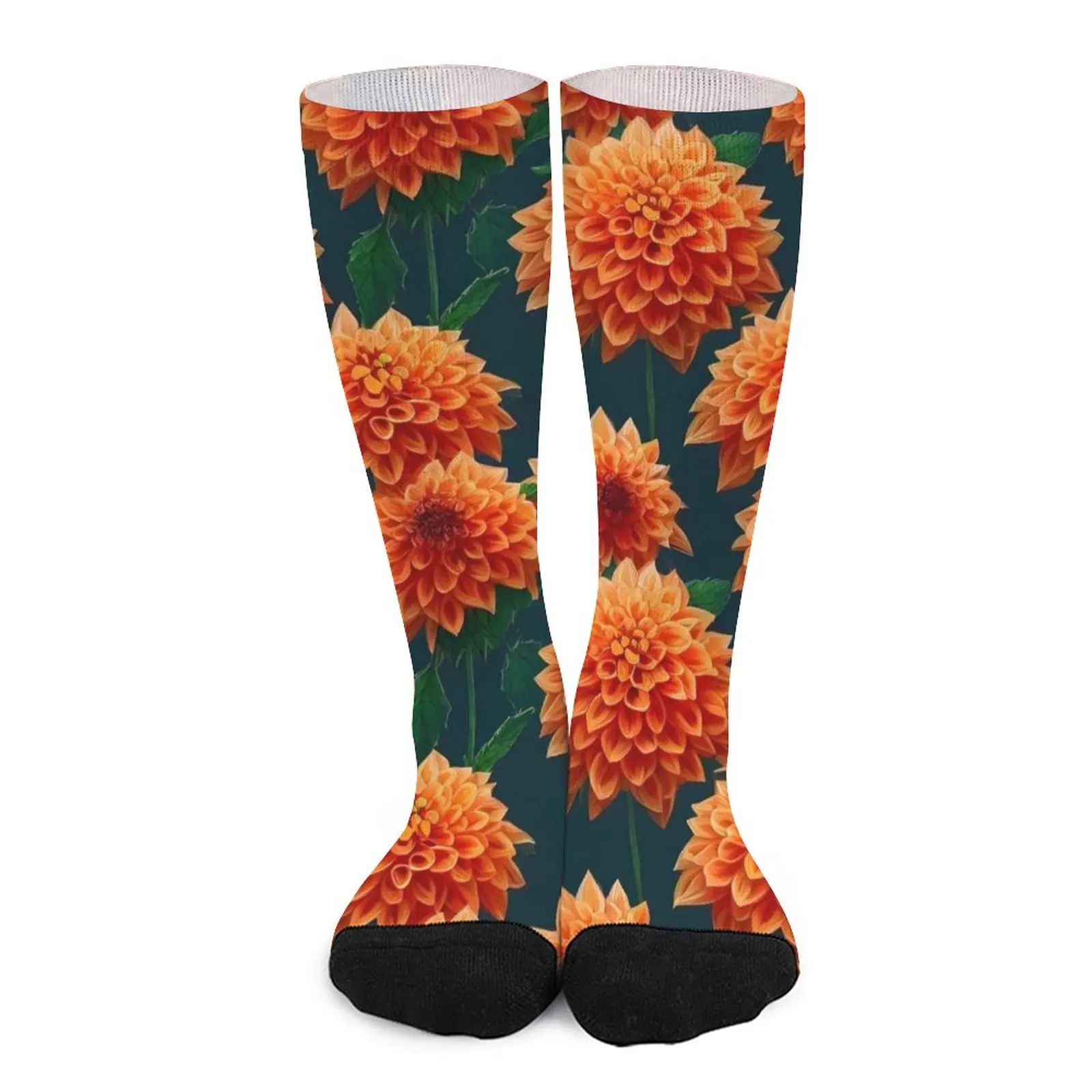 Orange Dahlias with green leaves pattern Socks Socks Women's Run summer architect s blueprint architecture pattern socks climbing fashionable socks for girls men s