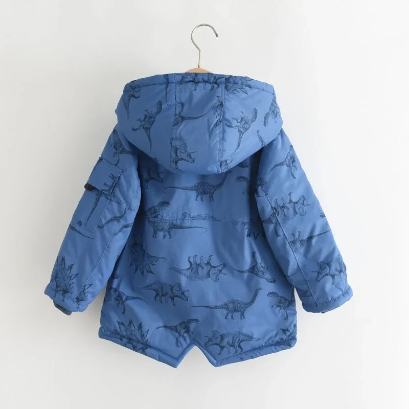 Dinosaur Printed Boy Plush Coat Thick Hooded Cotton Kid Jacket for Girl Winter Cloth for Boy Пальто Для Девочки Пуховик Женский
