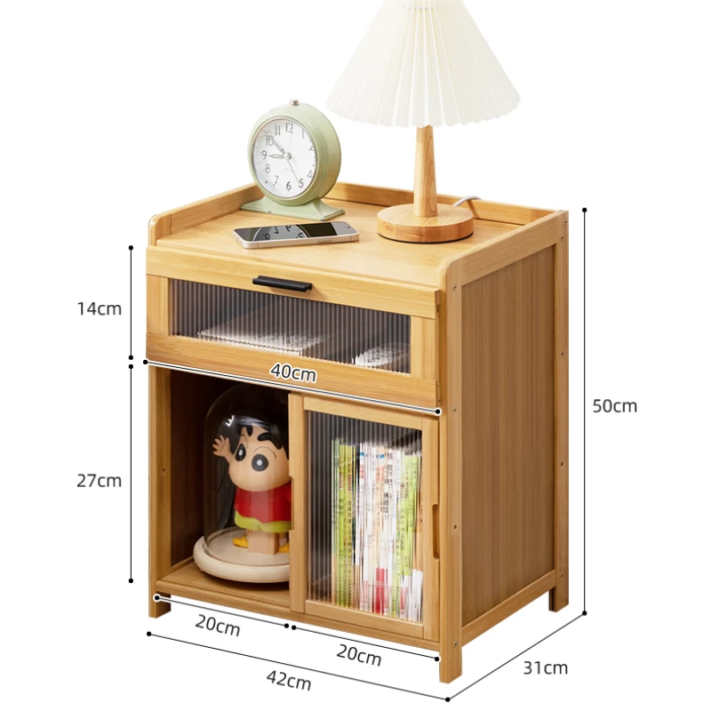 Simple Modern Nightstand Bamboo Storage Cabinet Bedside Storage Organizer Multifunctional Drawer for Home Bedroom